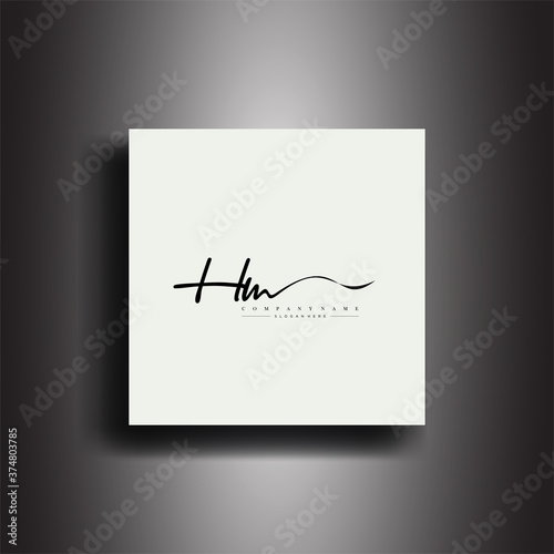 HM Signature style monogram.Calligraphic lettering icon and handwriting vector art.