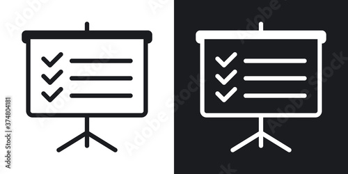 Business planning conceptual icon. Presentation billboard icon with to-do list or checklist. Simple two-tone vector illustration on black and white background