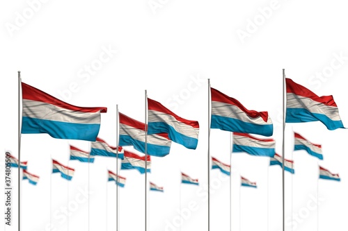 nice Luxembourg isolated flags placed in row with soft focus and place for your text - any feast flag 3d illustration..