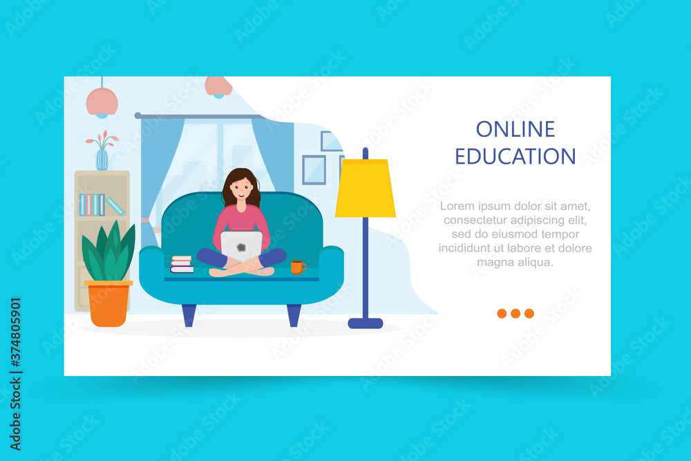 Running landing page template. web page design template for online education, training and courses, learning