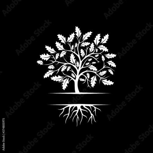 Tree with roots icon isolated on dark background