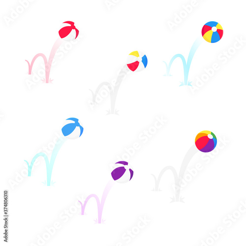 Bouncing beach ball flat style design vector illustration set icon sign isolated on white background. Retro styled inflatable toy for summer games or holidays.
