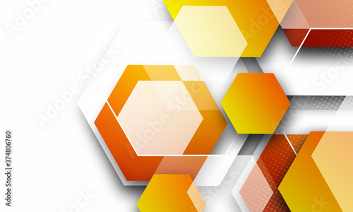 Abstract geometric background. Template brochure design. Orange hexagon shape