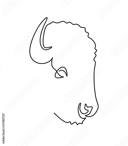 Continuous line bull logo. Buffalo single line vector illustration.
