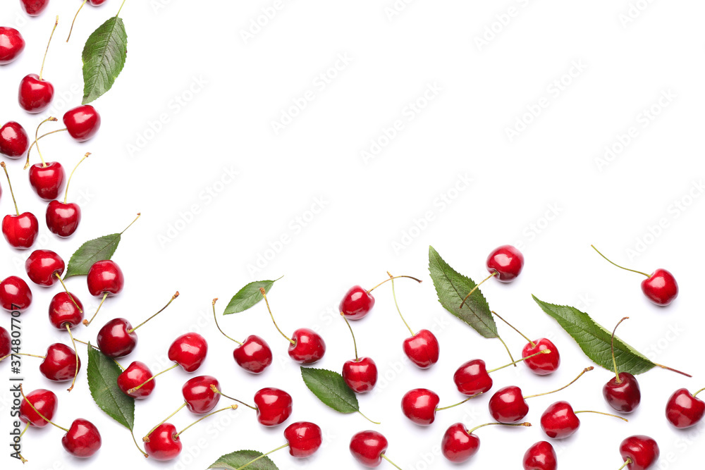 Ripe sweet cherry on white background Ripe sweet cherry on white background