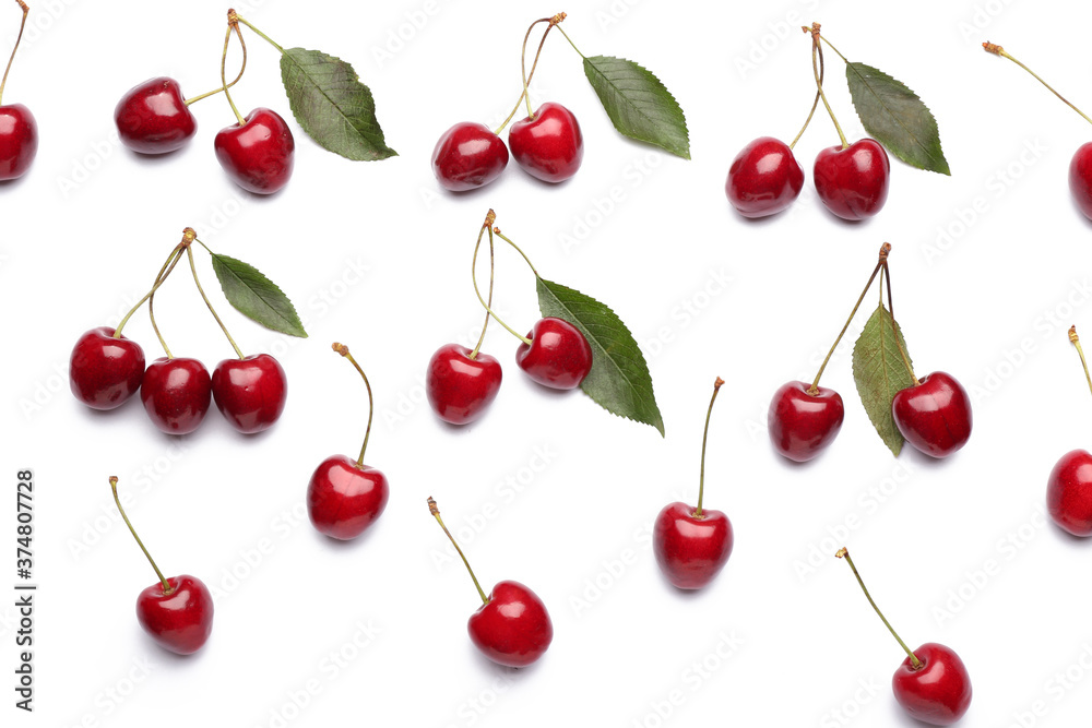 Ripe sweet cherry on white background Ripe sweet cherry on white background