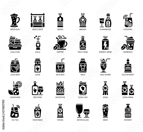 Set of beverage thin line and pixel perfect icons for any web and app project.