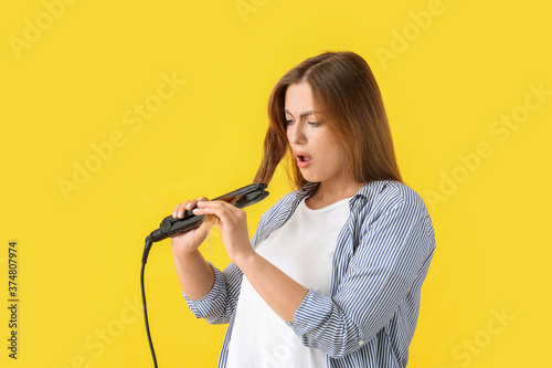 Stressed woman with straigh...