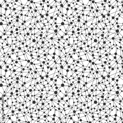 Neural network seamless pattern. Neural network of nodes and connections. Vector illustration on white background