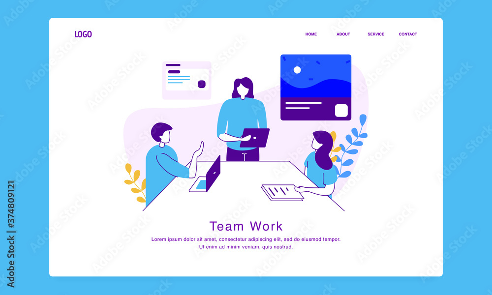 Modern custom illustration concept of man and women working together as a team for website and mobile website. landing page template