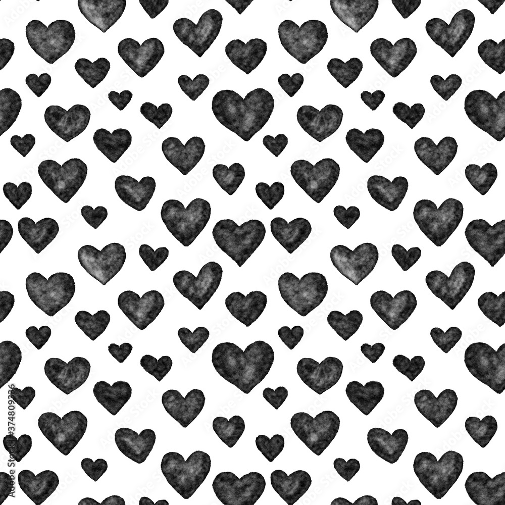 Watercolor black hearts seamless pattern. Watercolor black hearts seamless pattern.