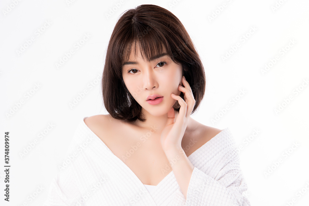 Beautiful Young asian Woman with Clean Fresh Skin, on white background, Face care, Facial treatment, Cosmetology, beauty and spa, Asian women portrait Beautiful Young asian Woman with Clean Fresh Skin, on white background, Face care, Facial treatment, Cosmetology, beauty and spa, Asian women portrait
