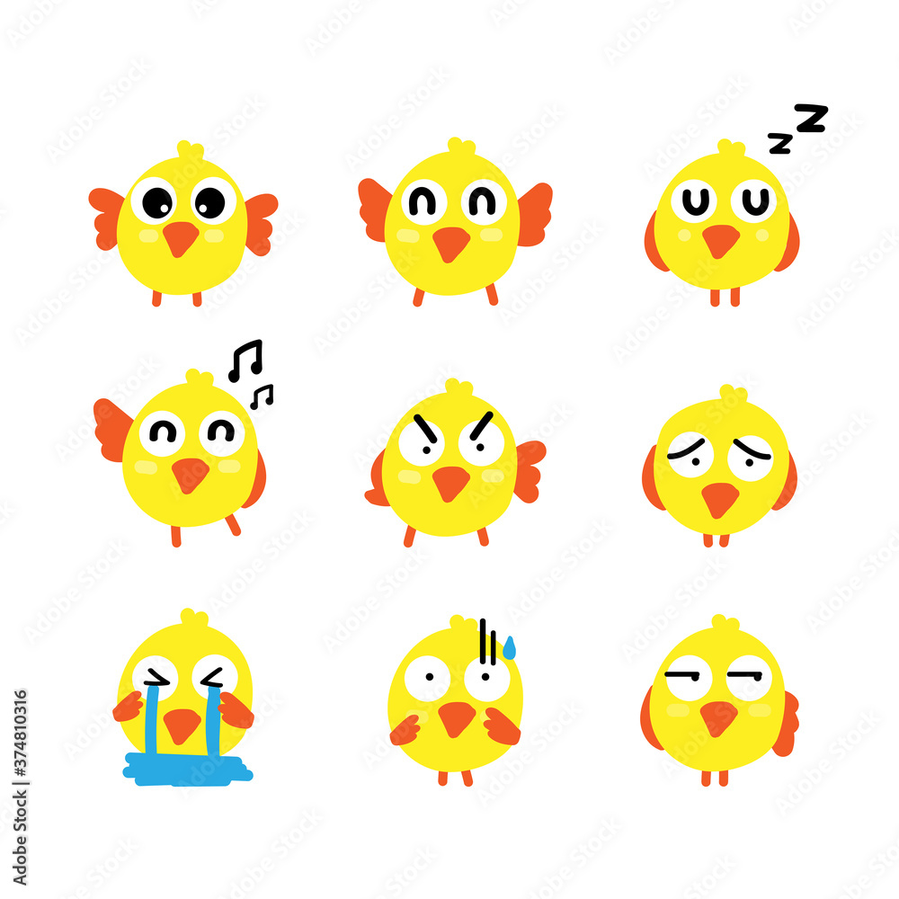Cute cartoon chicken set, vector illustration.