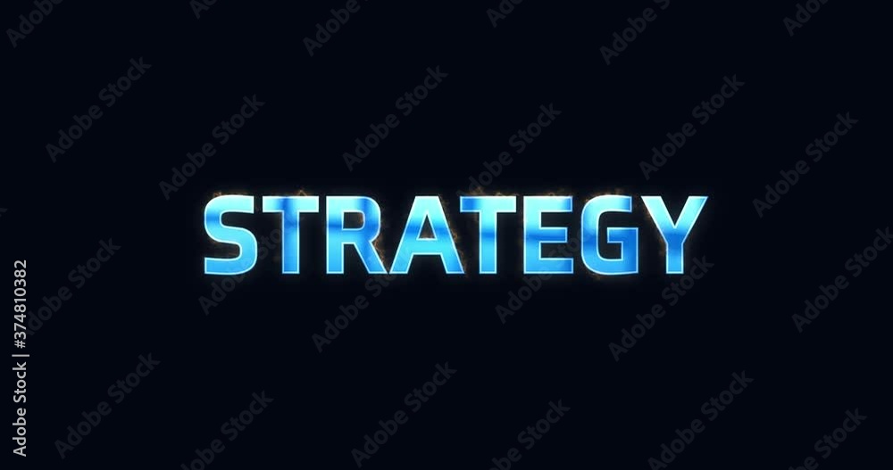 Strategy. Blue electric lightning word. Burning text animation on black background. High quality 4k intro Strategy. Blue electric lightning word. Burning text animation on black background. High quality 4k intro