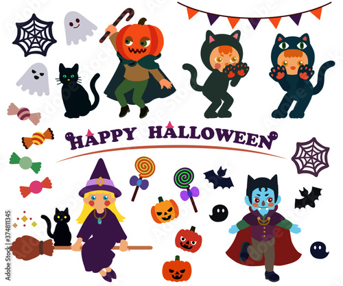 ハロウィンの仮装をしている子ども達