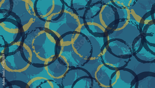 Unique painted circle stamps textile print. Round shape blot overlapping elements vector seamless 