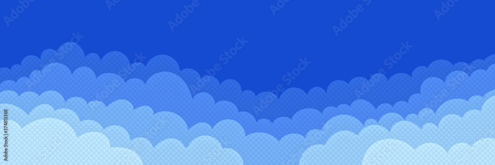 Vector background, cumulus clouds, banner. Halftone dots, fading dot effect. Vector background, cumulus clouds, banner. Halftone dots, fading dot effect.