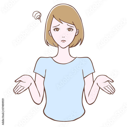 若い女性　がっかりポーズ　イラスト