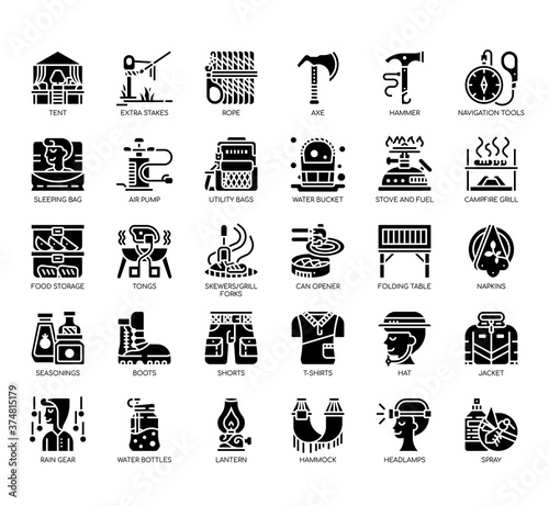 Set of camping thin line and pixel perfect icons for any web and app project.