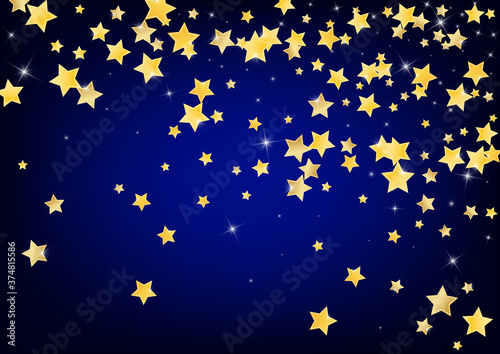 Gold Glamour Stars Vector Blue Background. 