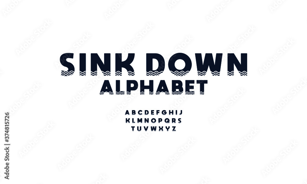 Display font alphabet, beach style. Vector illustration isolated on black background.