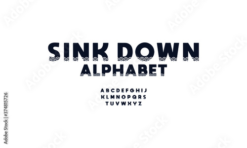 Display font alphabet, beach style. Vector illustration isolated on black background.
