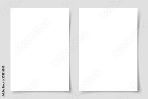 Mok-up of two vertical flyers of A4 format with shadow on a gray background. Template for the presentation of banners, posters, postcards and invitations. Vector illustration.