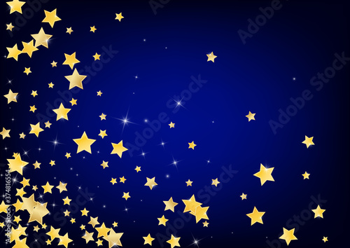 Gold Falling Stars Vector Blue Background. 