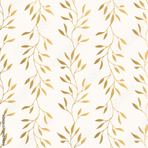 Golden leaves pattern. Vector botanical illustration.