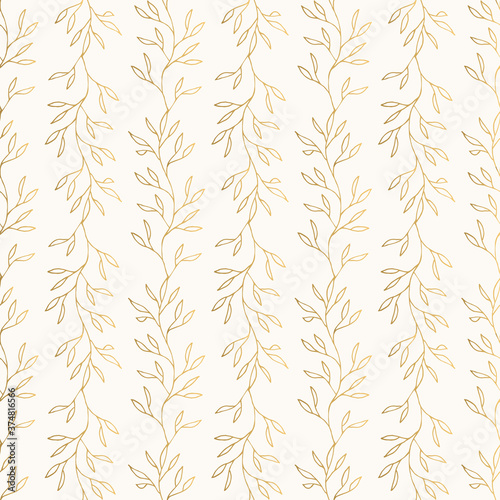Fancy ornate pattern with botanical motif. Vector leaves background. Gold colour illustration. © anatartan