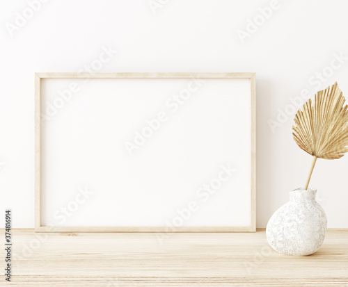 Mockup frame close up in interior background with decor, 3d render