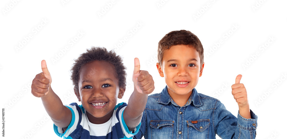 Happy classmates saying Ok with their thumbs up Happy classmates saying Ok with their thumbs up