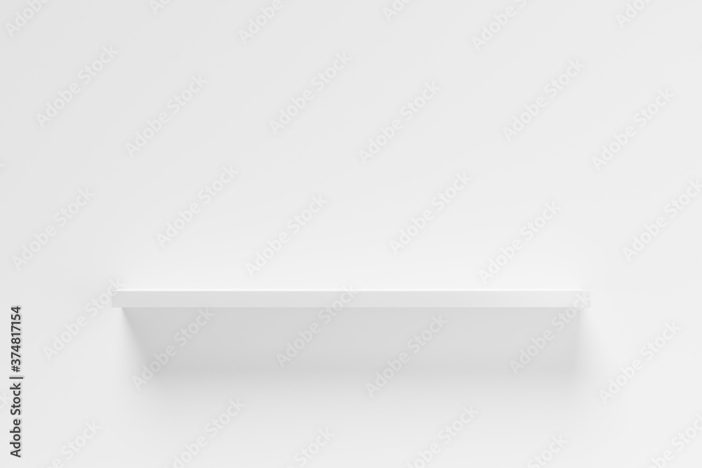 custom made wallpaper toronto digitalSingle, empty white shelf board on white wall, object or product presentation template
