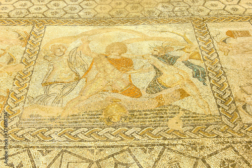 Mosaicos de la casa de Venus,"el secuestro de Hilas por las Ninfas".Ciudad Romana de Volubilis(II d.c.).Marruecos.