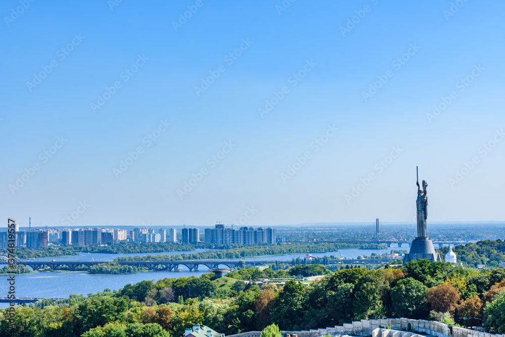 View on a river Dnieper and monument of the Mother Motherland in Kiev, Ukraine