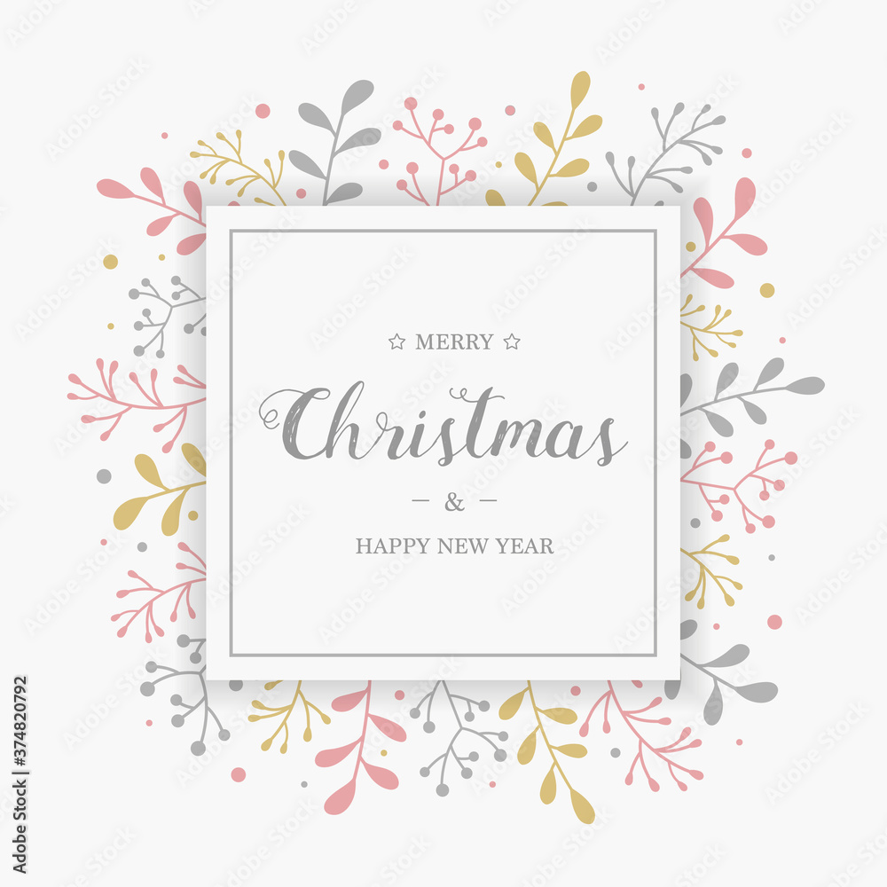 Concept of Christmas greeting card with mistletoe branches. Xmas background with wishes. Vector