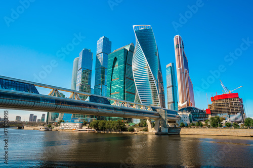 Modern glass skyscrapers in the business district of Moscow