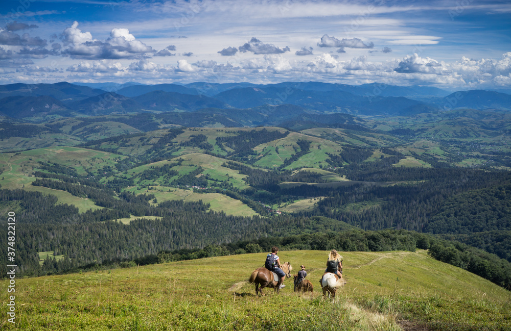 Horseback riding in the Carpathian mountains.