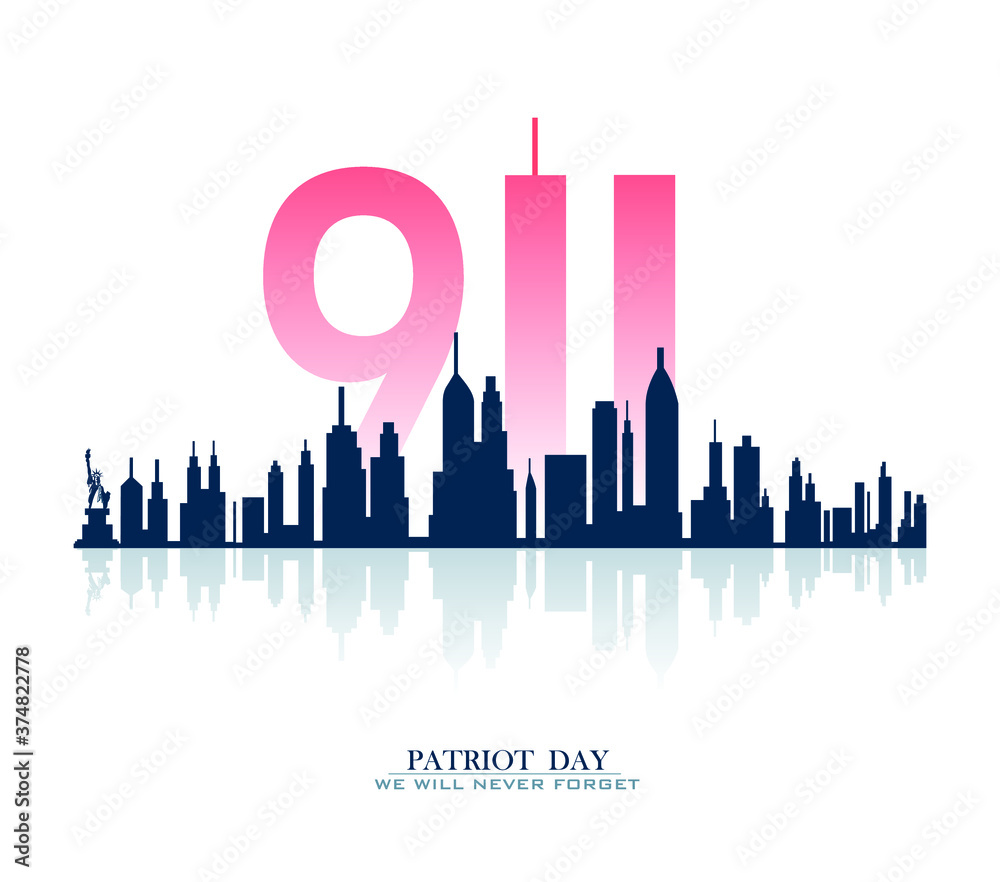 Twin Towers in New York City Skyline. September 11, 2001 National Day of Remembrance. Patriot Day anniversary banner. Vector illustration.