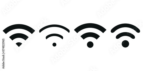 set of wi-fi icons, black wireless signal symbols isolated on white