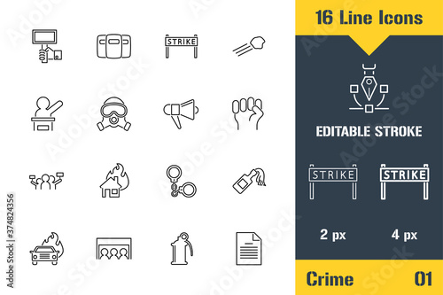 People Protest and Resist Police. Thin line icon - Outline flat vector illustration. Editable stroke pictogram. Premium quality graphics concept for web, logo, branding, ui, ux design, infographics.