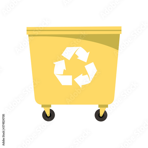 Yellow trash dumpster. Flat vector illustration isolated on white background.