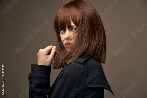 Sensual woman Light skin coat Isolated background