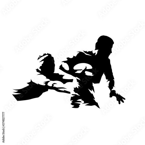 Rugby players, isolated vector silhouette. Ink drawing