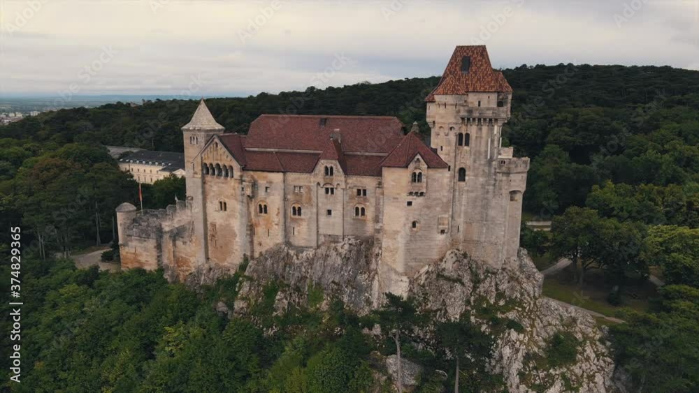 aerial view of a castle in the mountains aerial view of a castle in the mountains