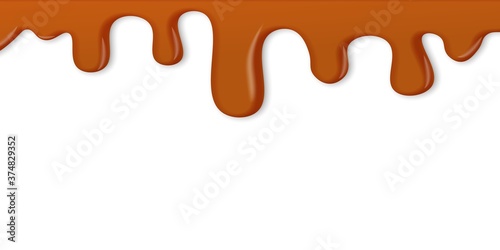 Fototapeta Naklejka Na Ścianę i Meble -  Caramel drips. Chocolate toffee melt flows. Vector realistic honey drip.
