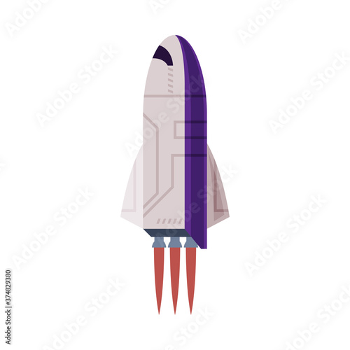 Spaceship, Space Rocket Launch, Astronautics and Space Exploration Technology Flat Style Vector Illustration on White Background