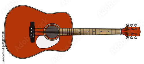 The vectorized hand drawing of a classic red accoustic guitar