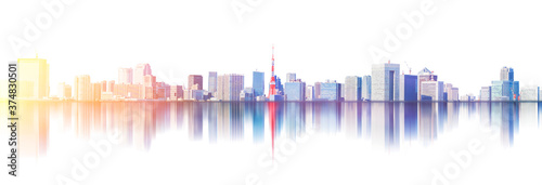 Photography urban city skyline with reflection in Tokyo, Japan