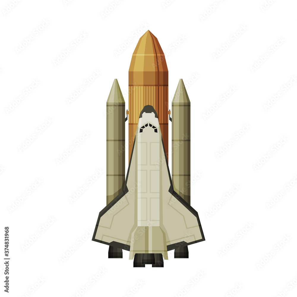 Spacecraft, Cosmos Exploration, Astronautics and Space Technology Theme Flat Vector Illustration on White Background